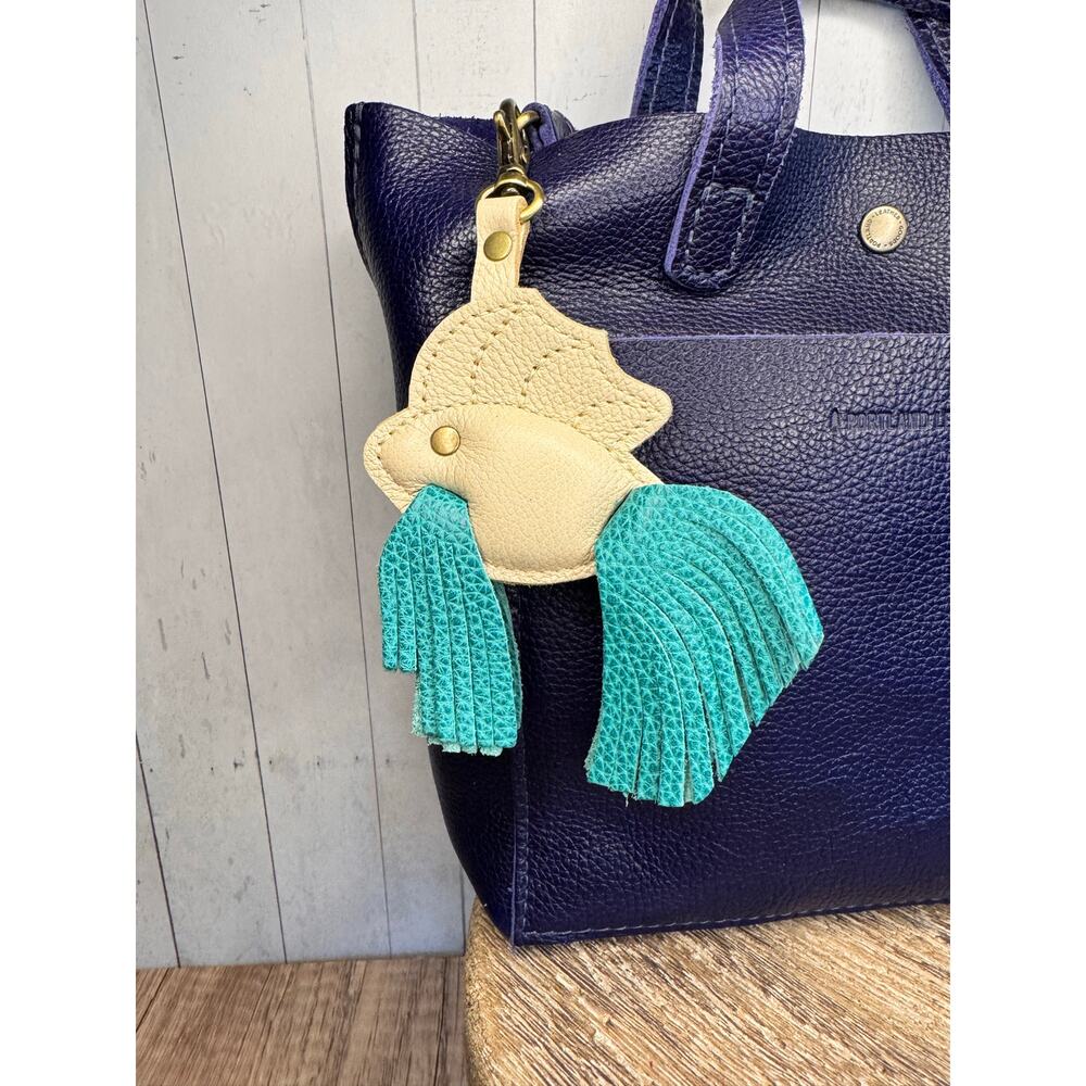 Portland Leather Betta Fish Purse Charm PEBBLED BONE Fish Bag Charm Leather